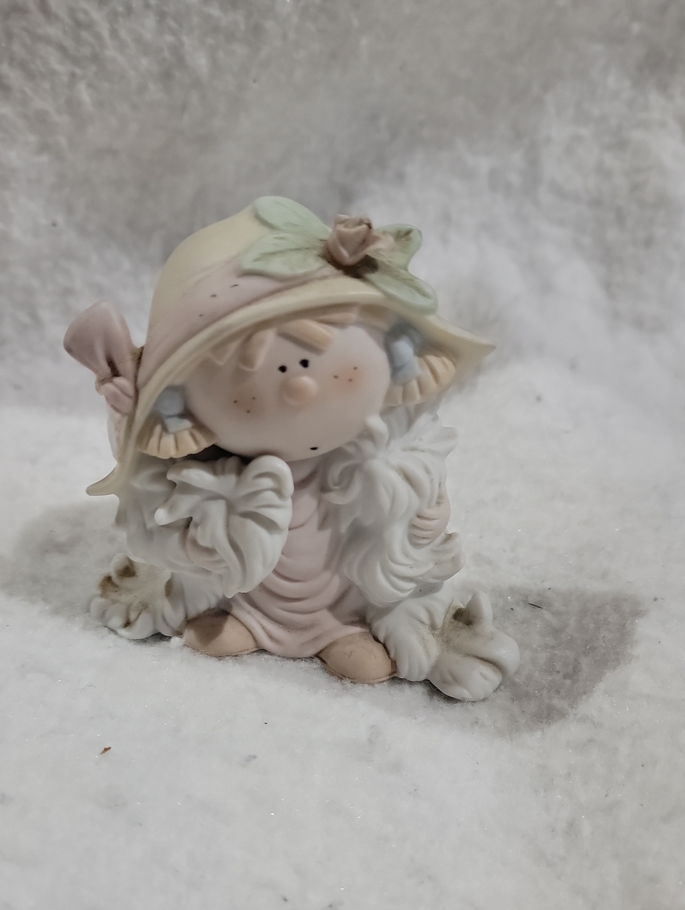 Bumkins Pastel Girl Wearing Feather Boa Scarf Figurine Ceramic? Pocelain?